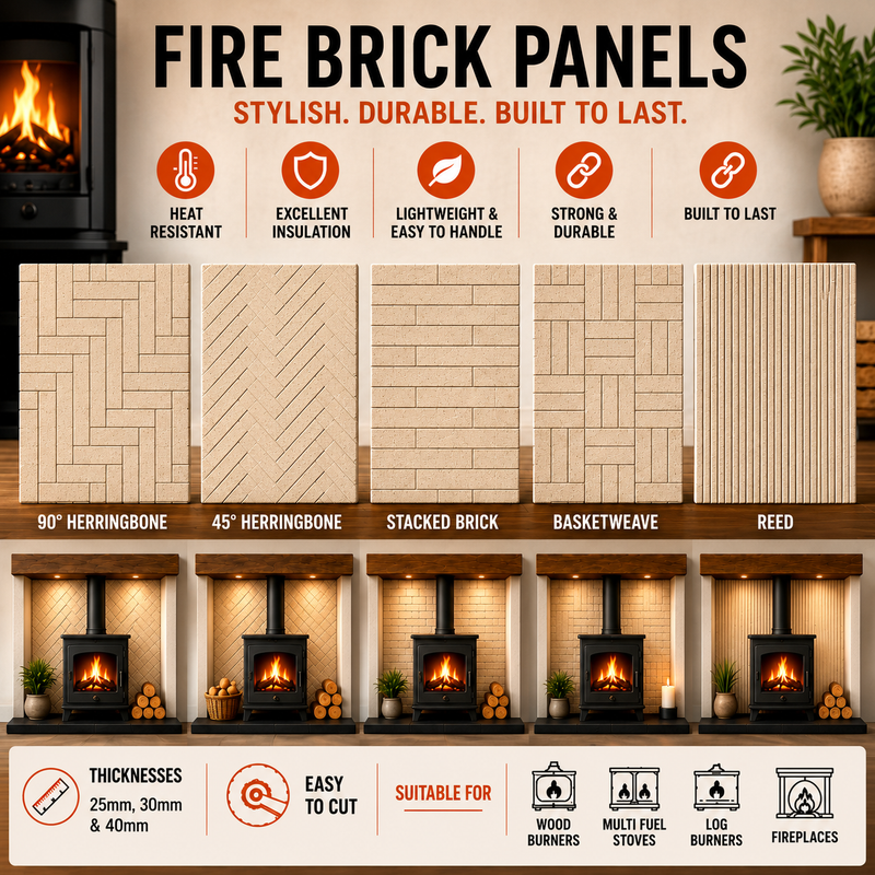 The Stove Wizard Vermiculite Fire Board – Decorative Stove Liner Panels | Multiple Patterns, Sizes & Thicknesses | Heat Resistant to 1100°C