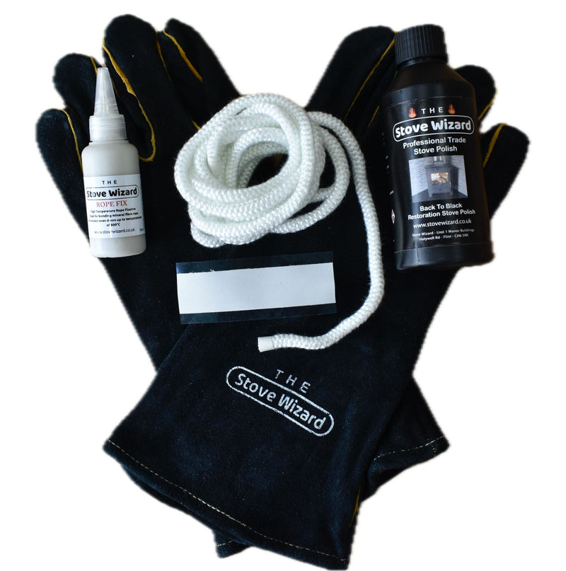 Stove Rope Gloves Polish Kit With Heat Resistant Wood Log Burner Multi Fuel Coal