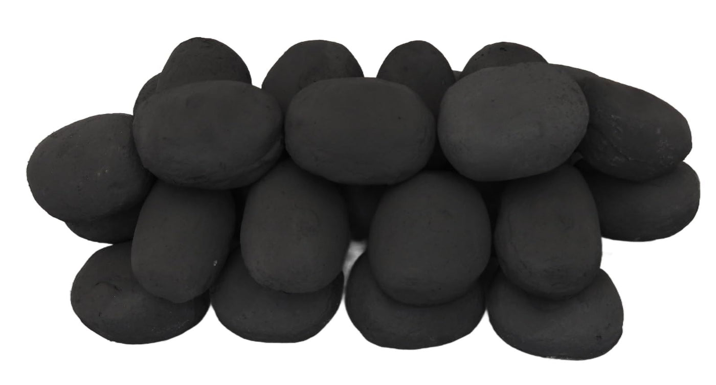 The Stove Wizard 30 Black Ceramic Pebbles – Replacement Fire Stones with Realistic Coal Effect – High Temp RCF Pebbles for LPG, Electric, Bio Ethanol & Natural Gas Fires