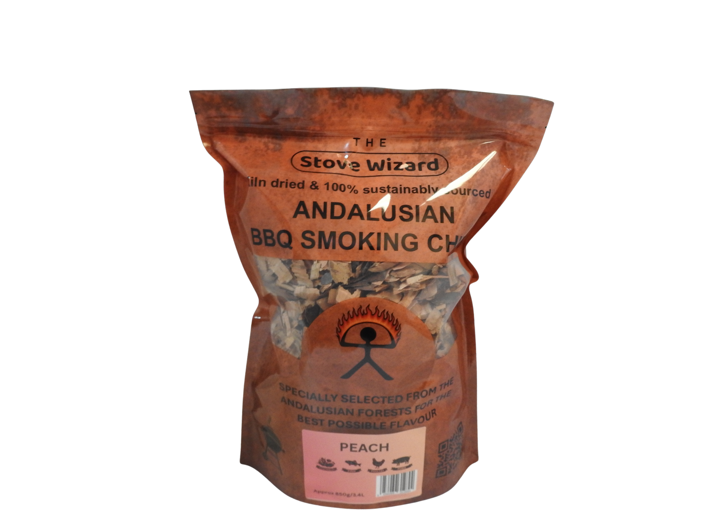 PEACH BBQ smoking wood chips in resealable bag