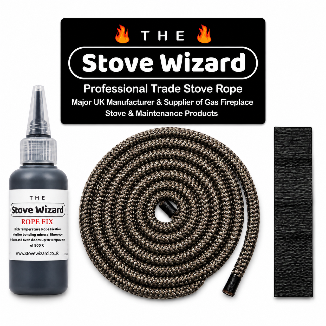 Stove Rope Heat Resistant Door Seal Black Log Wood Burner Free 100MM End Tape