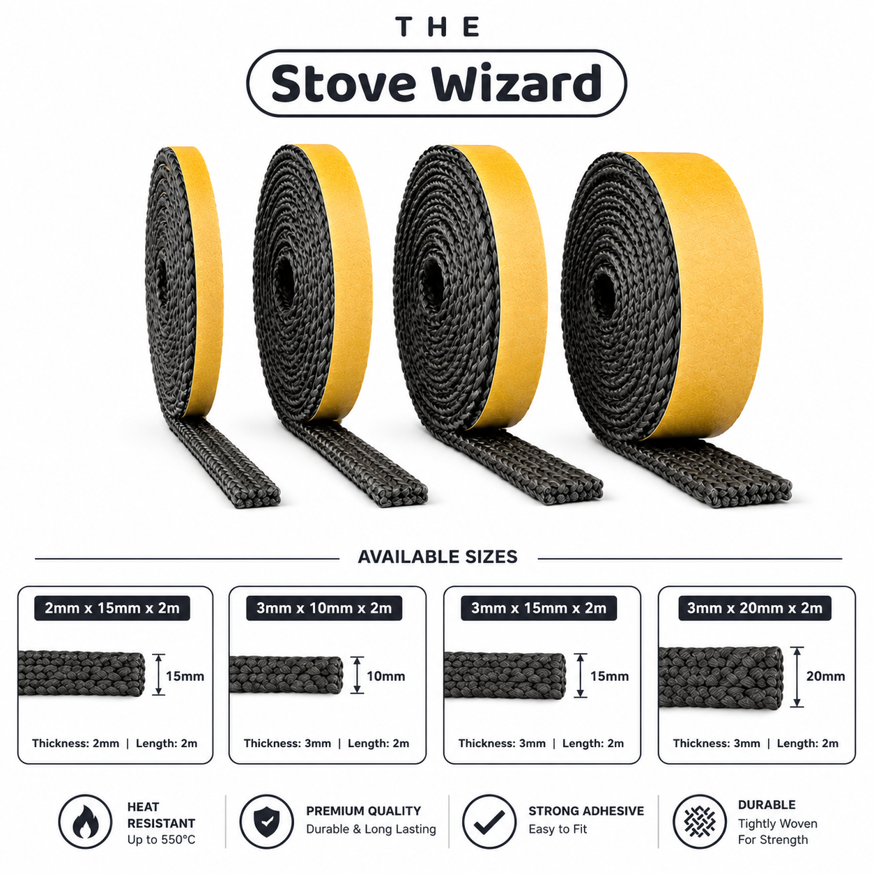 Self adhesive heat resistant stove rope sealant strip