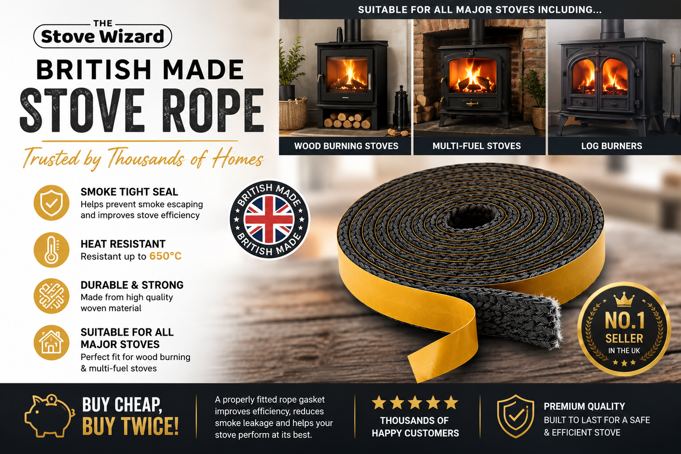 Self adhesive heat resistant stove rope sealant strip