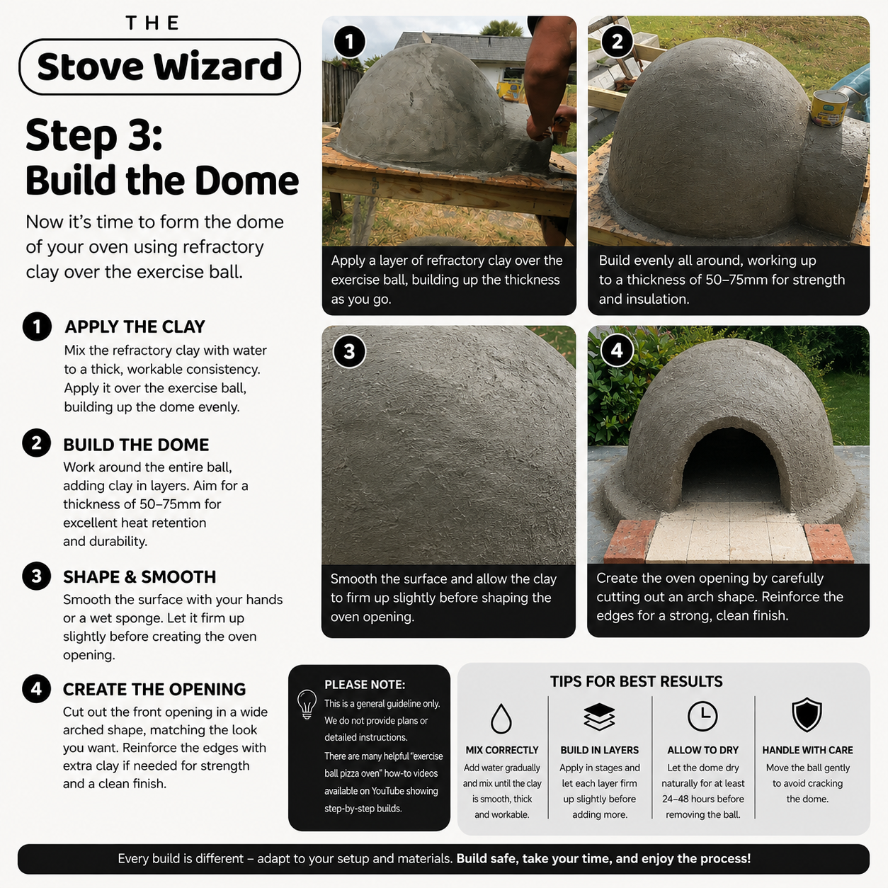 DIY Pizza Oven Bricks Refractory Clay Wood Fire Outdoor Kit Exercise Ball Style