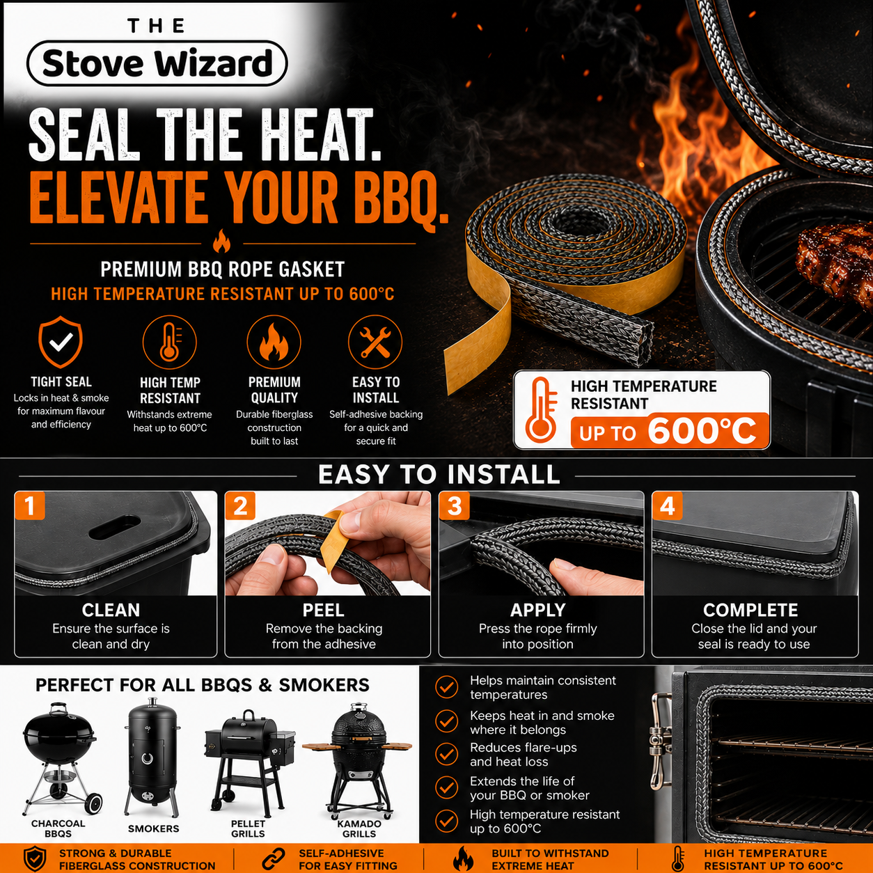 BBQ and Smoker Replacement Seal High Temperature Heat Resistant Gasket