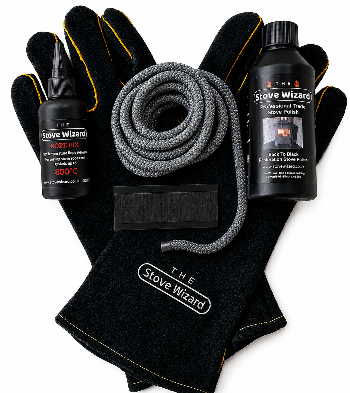 Stove Rope Gloves Polish Kit With Heat Resistant Wood Log Burner Multi Fuel Coal