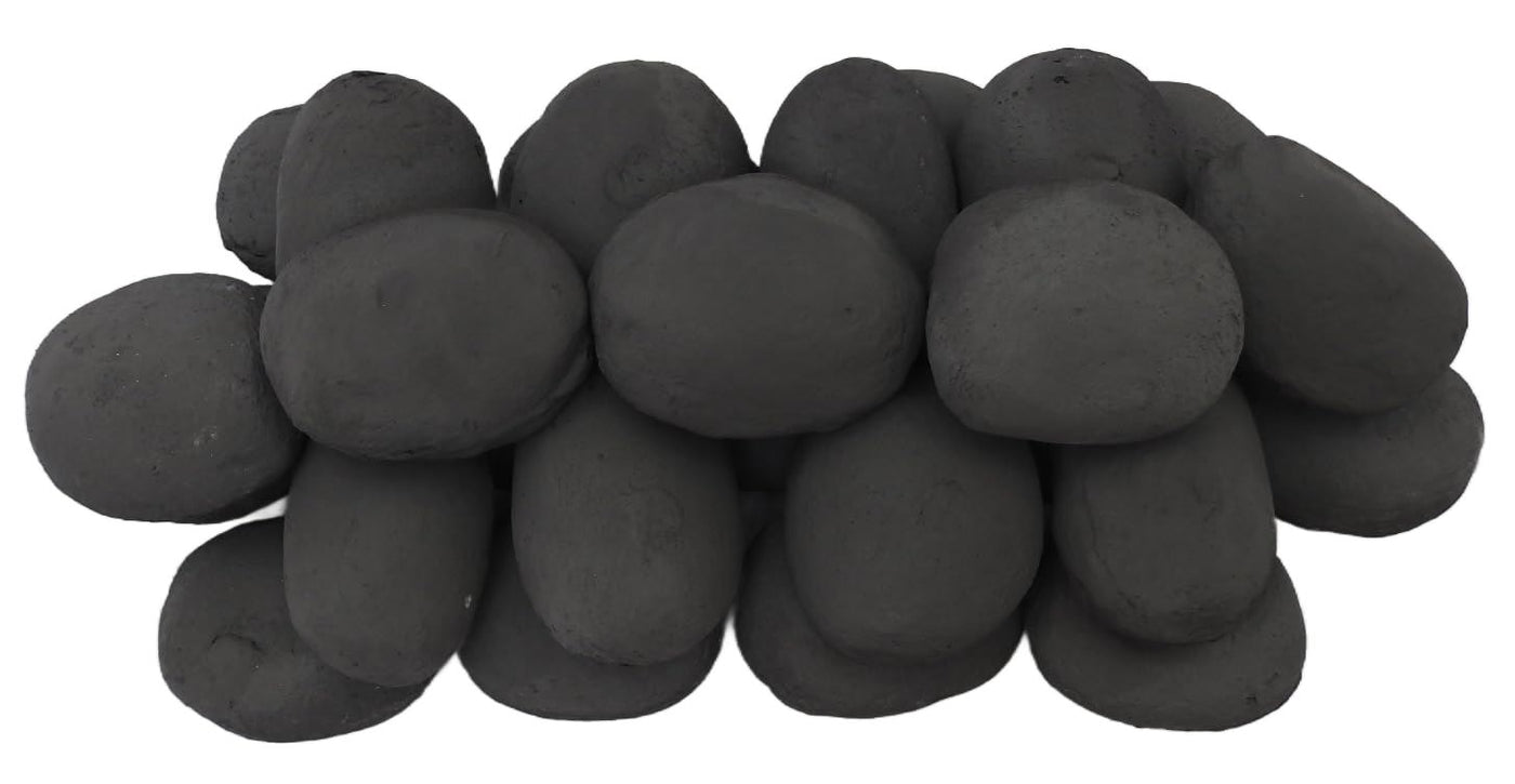 The Stove Wizard 30 Black Ceramic Pebbles – Replacement Fire Stones with Realistic Coal Effect – High Temp RCF Pebbles for LPG, Electric, Bio Ethanol & Natural Gas Fires