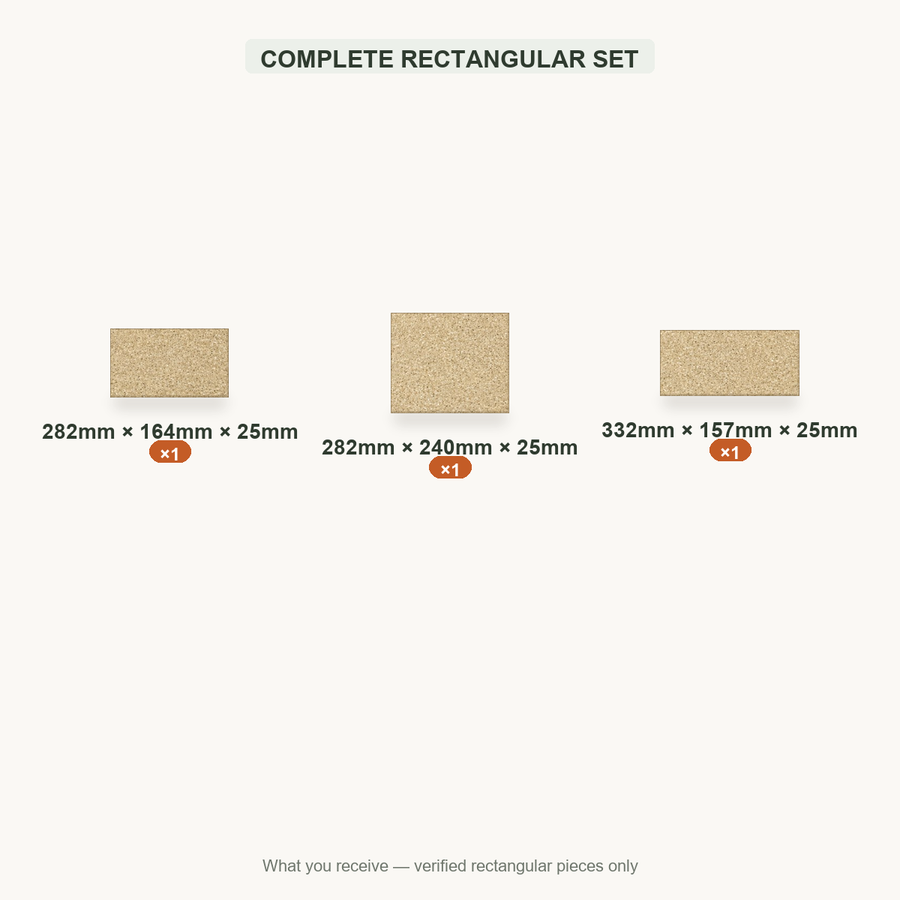 COMPLETE RECTANGULAR SET — 282x164x25mm ×1; 282x240x25mm ×1; 332x157x25mm ×1