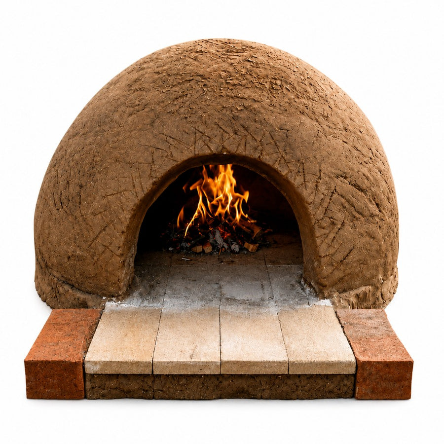 DIY wood-fired pizza oven kit — clay dome with firebrick floor and arched opening