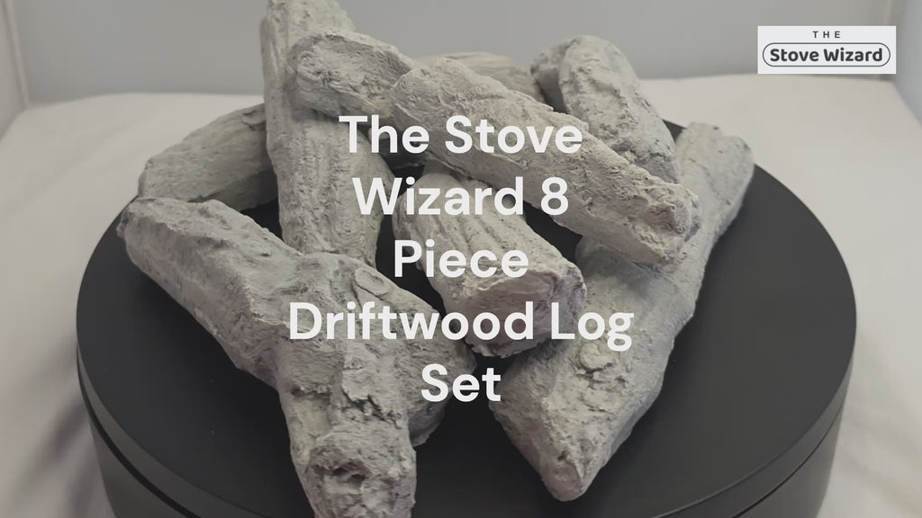 8 Piece Driftwood ceramic log set rotating to show the supplied logs