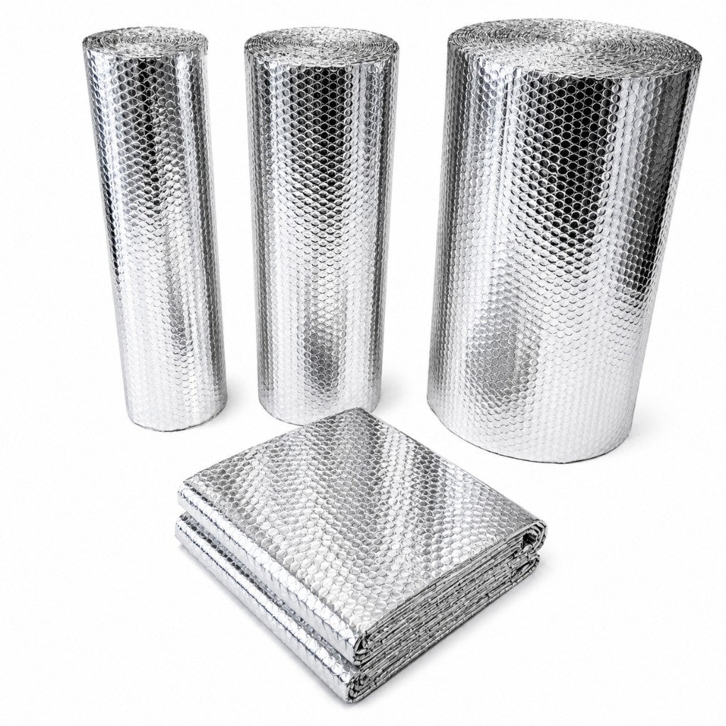 Radiator foil insulation rolls and folded reflector panels