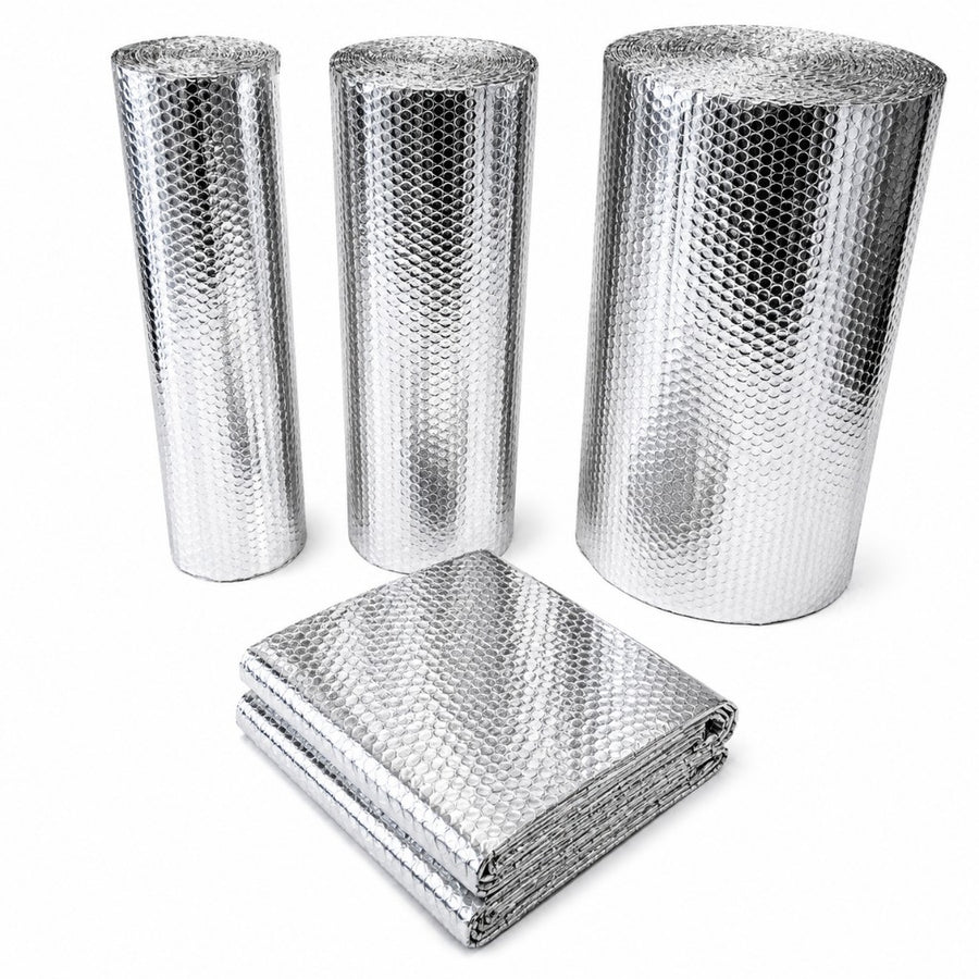 Radiator foil insulation rolls and folded reflector panels