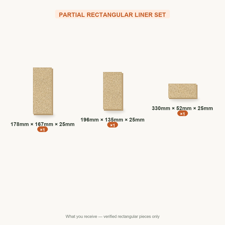 PARTIAL RECTANGULAR LINER SET — 178x167x25mm ×1; 196x135x25mm ×1; 330x52x25mm ×1