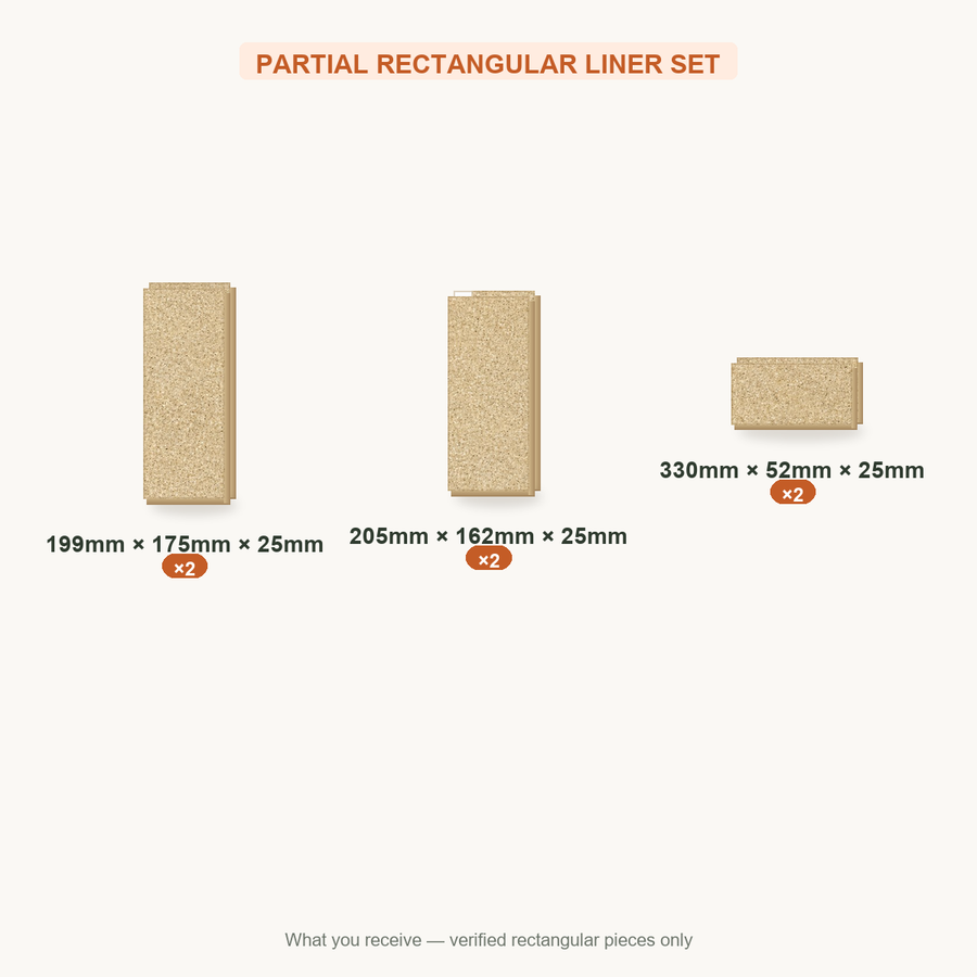 PARTIAL RECTANGULAR LINER SET — 199x175x25mm ×2; 205x162x25mm ×2; 330x52x25mm ×2