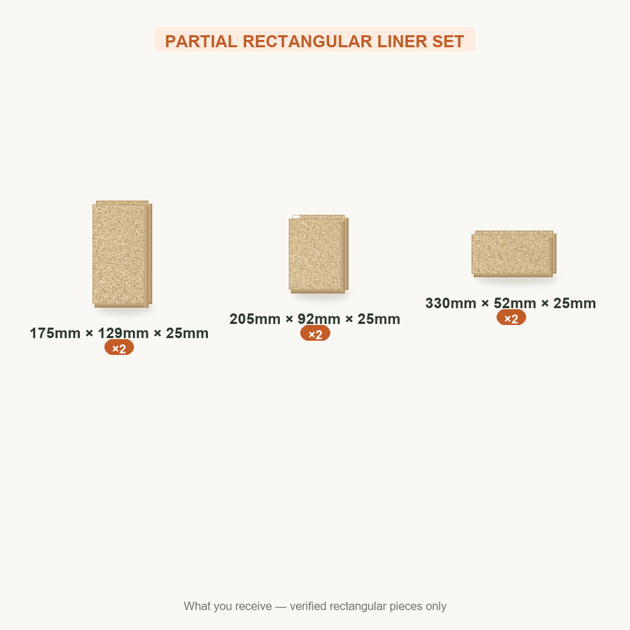 PARTIAL RECTANGULAR LINER SET — 175x129x25mm ×2; 205x92x25mm ×2; 330x52x25mm ×2