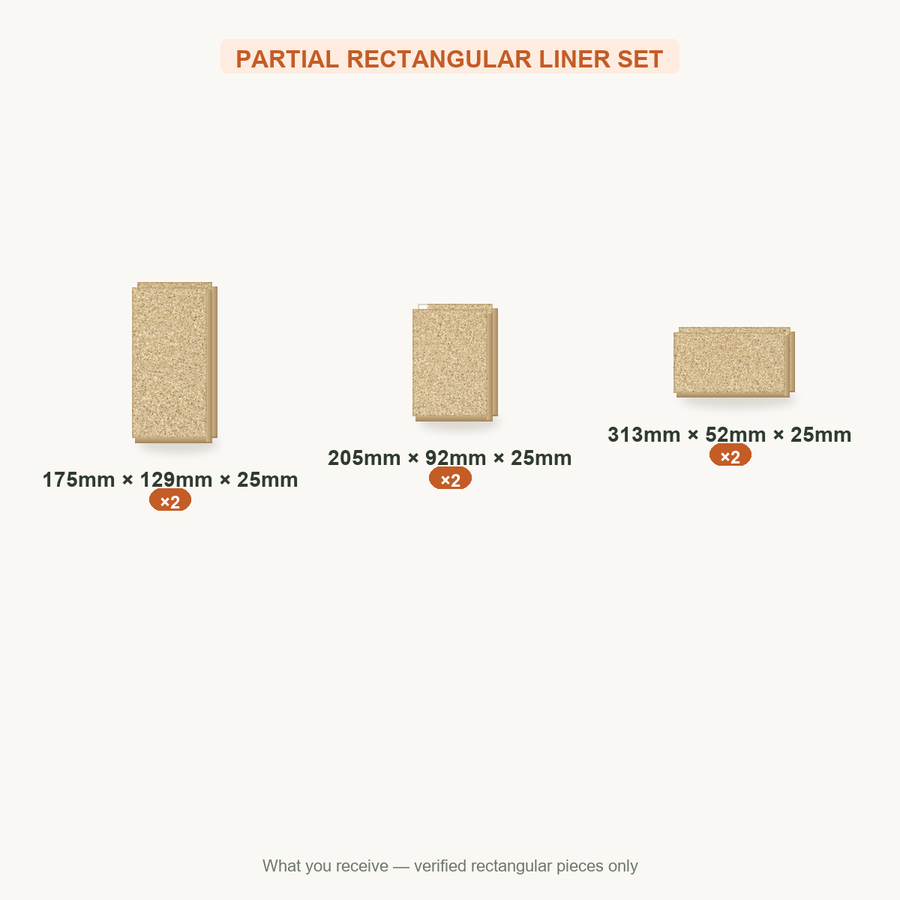 PARTIAL RECTANGULAR LINER SET — 175x129x25mm ×2; 205x92x25mm ×2; 313x52x25mm ×2