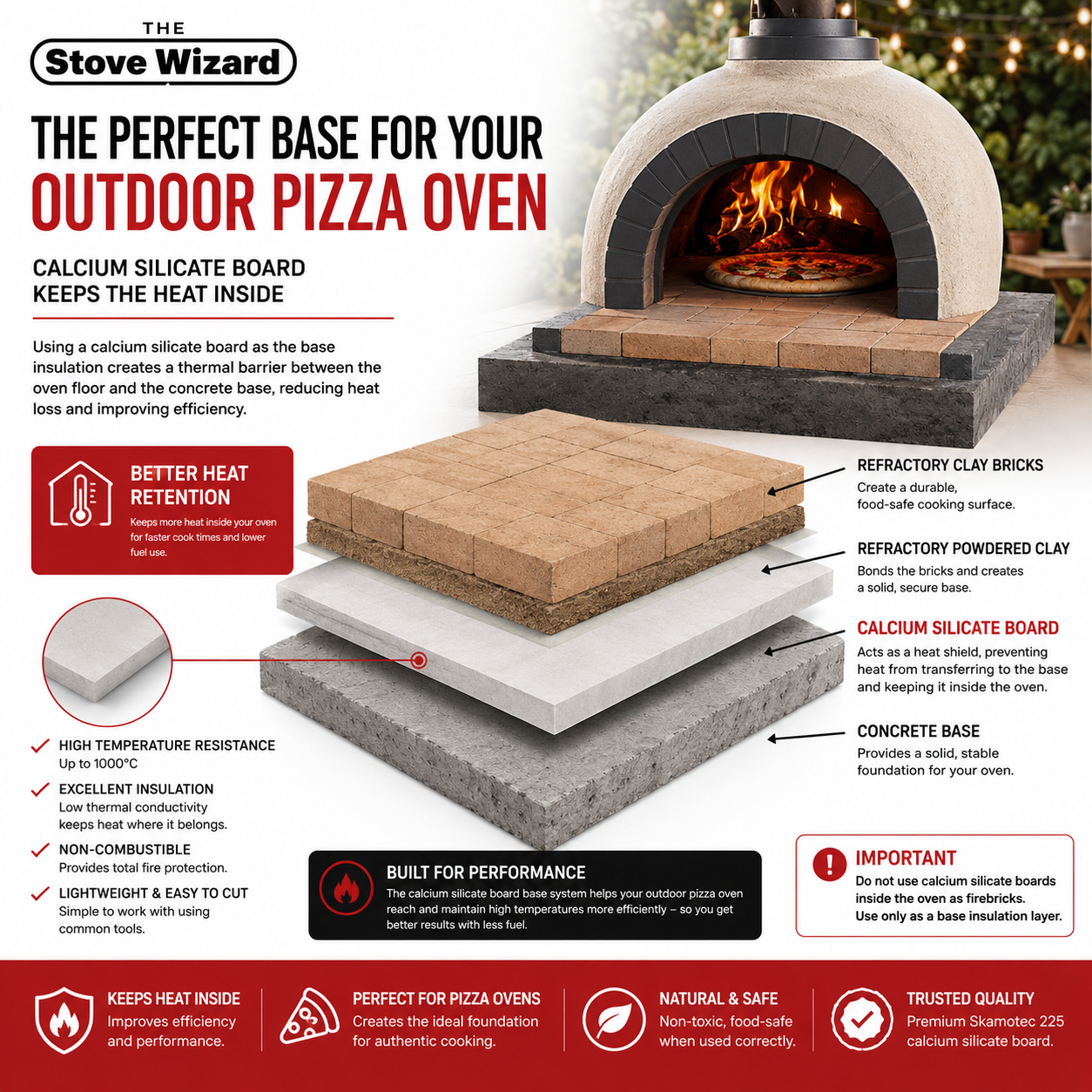 25mm Skamotec 225 calcium silicate board for high-temperature stove, fireplace and enclosure construction