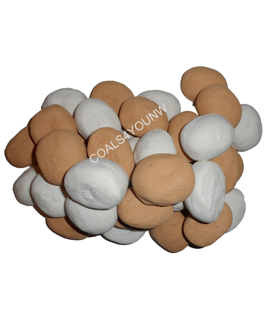 Ceramic gas fire pebbles in a pack