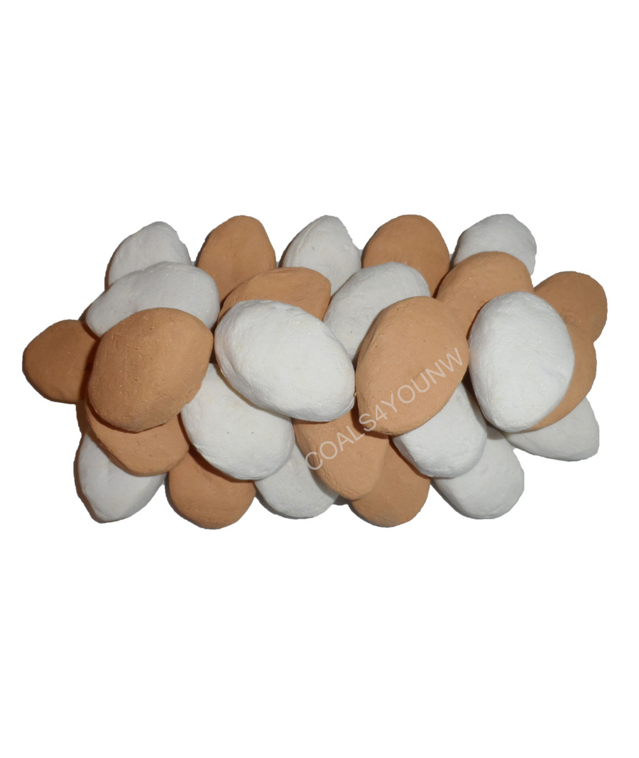 Ceramic gas fire pebbles in a pack