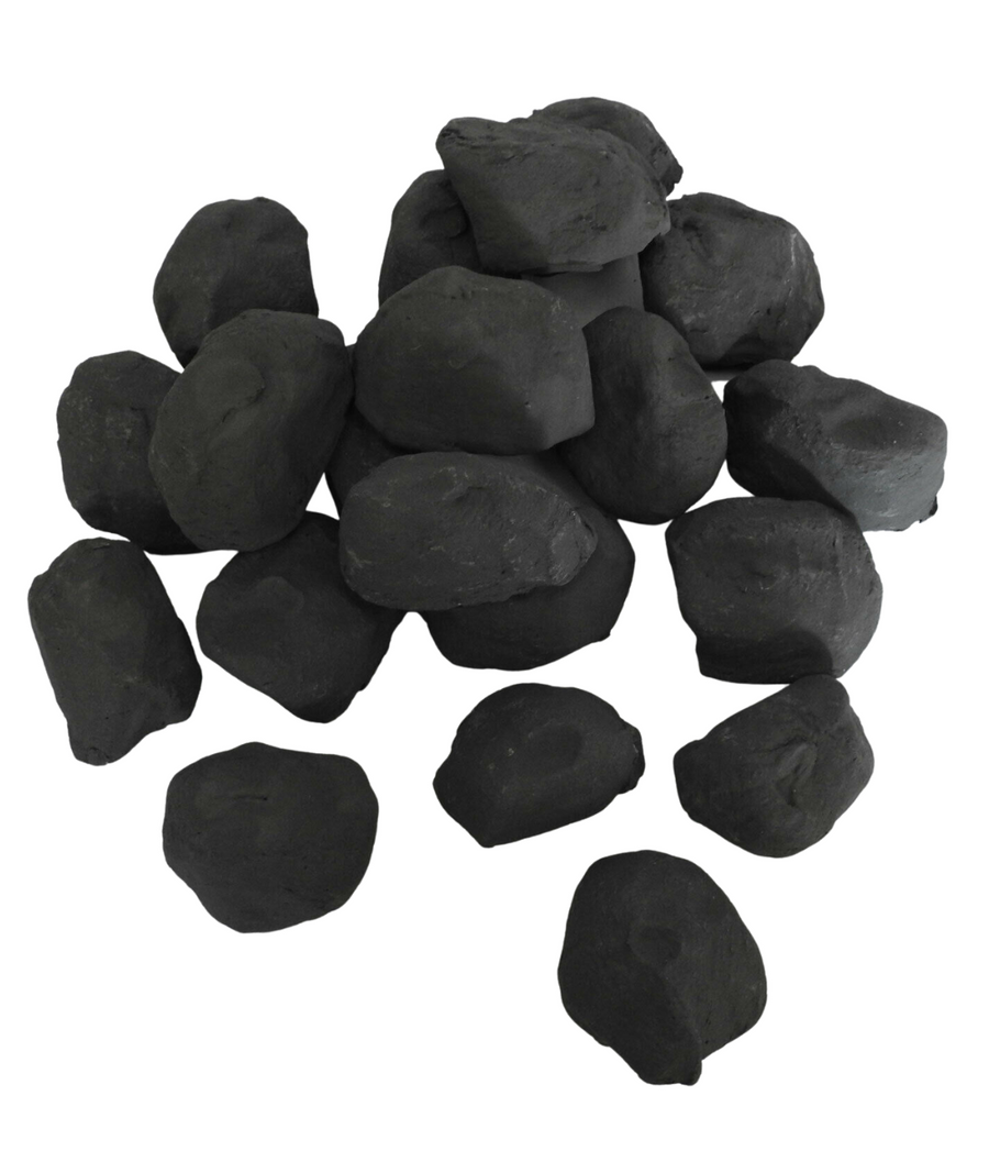 Ceramic gas fire coals arranged in a pack