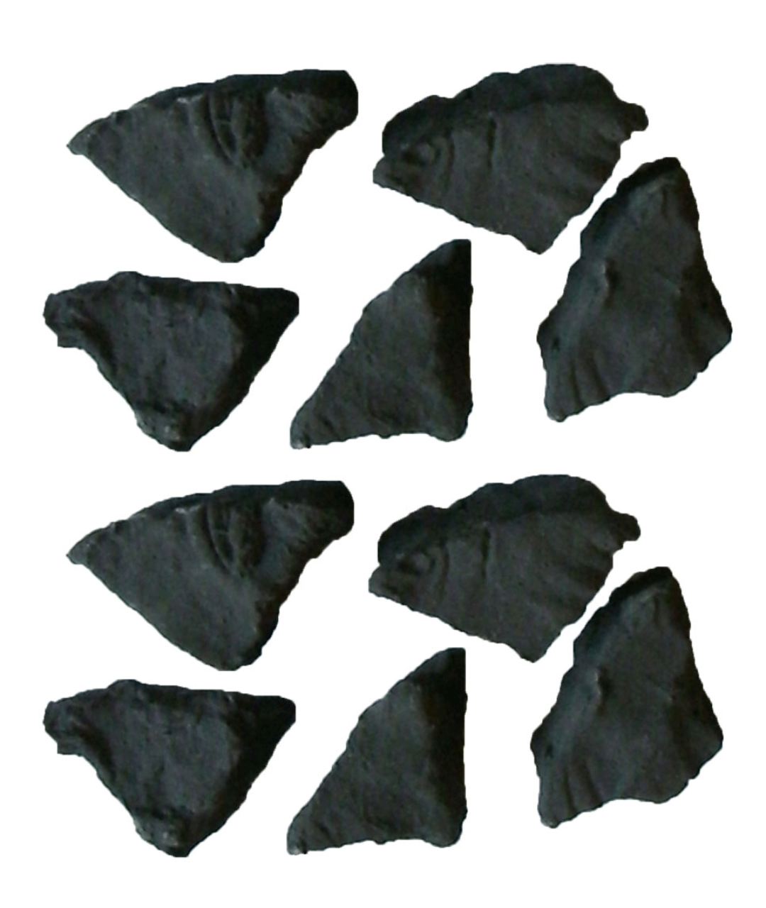 Ceramic gas fire coals arranged in a pack