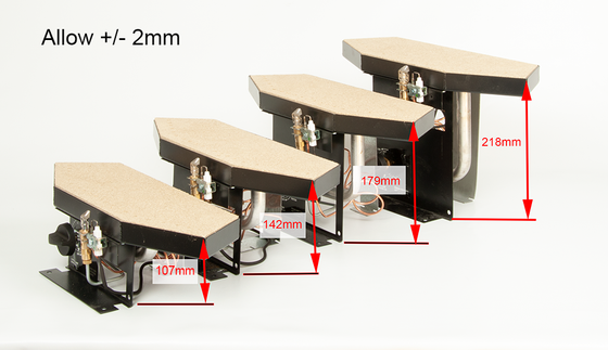 Available burner tray heights: 107mm, 142mm, 179mm and 218mm