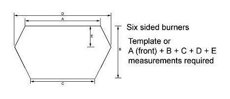 Six sided opening measurements A front, B, C, D and E