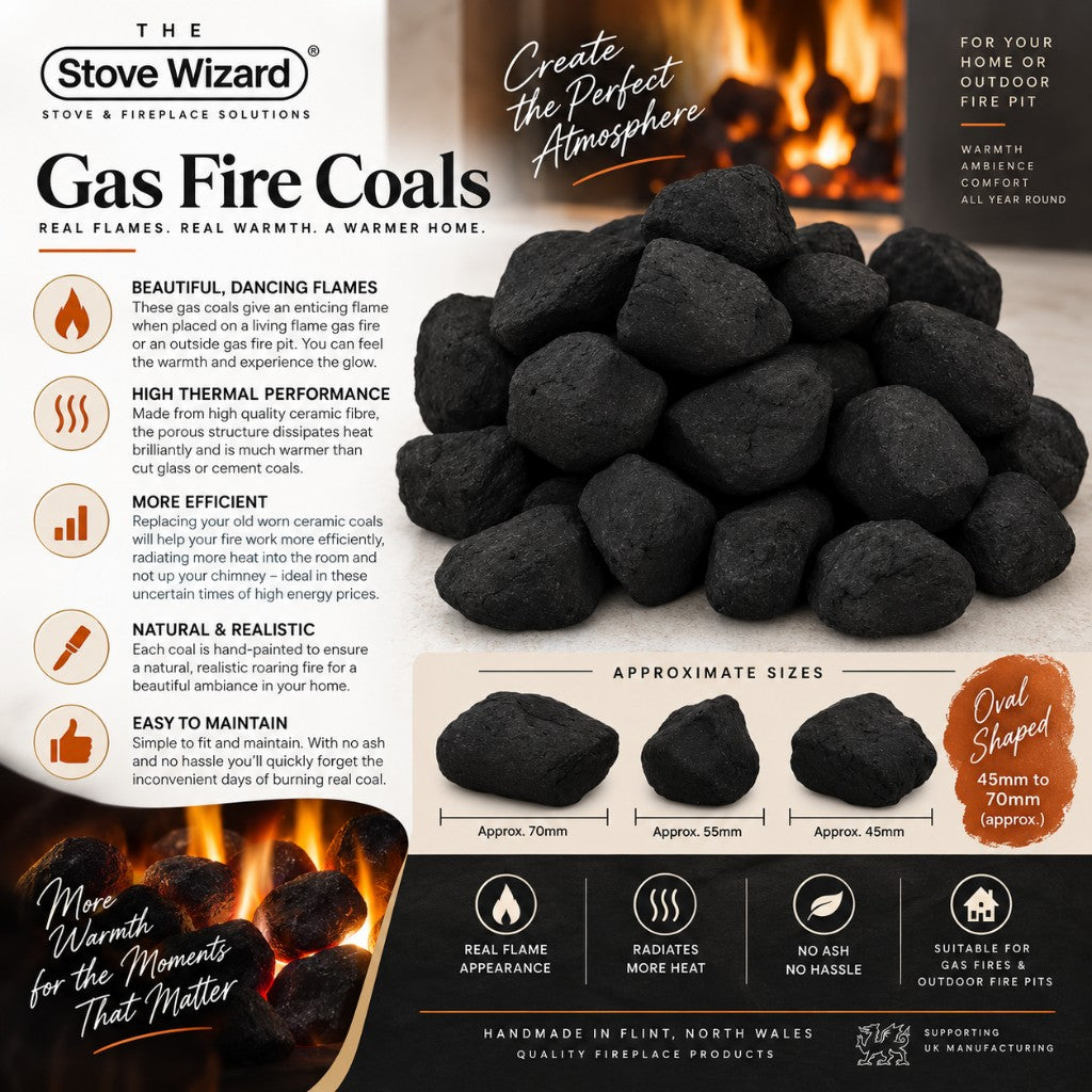 The Stove Wizard gas fire coals — warmth and appearance for home or outdoor fire pits.