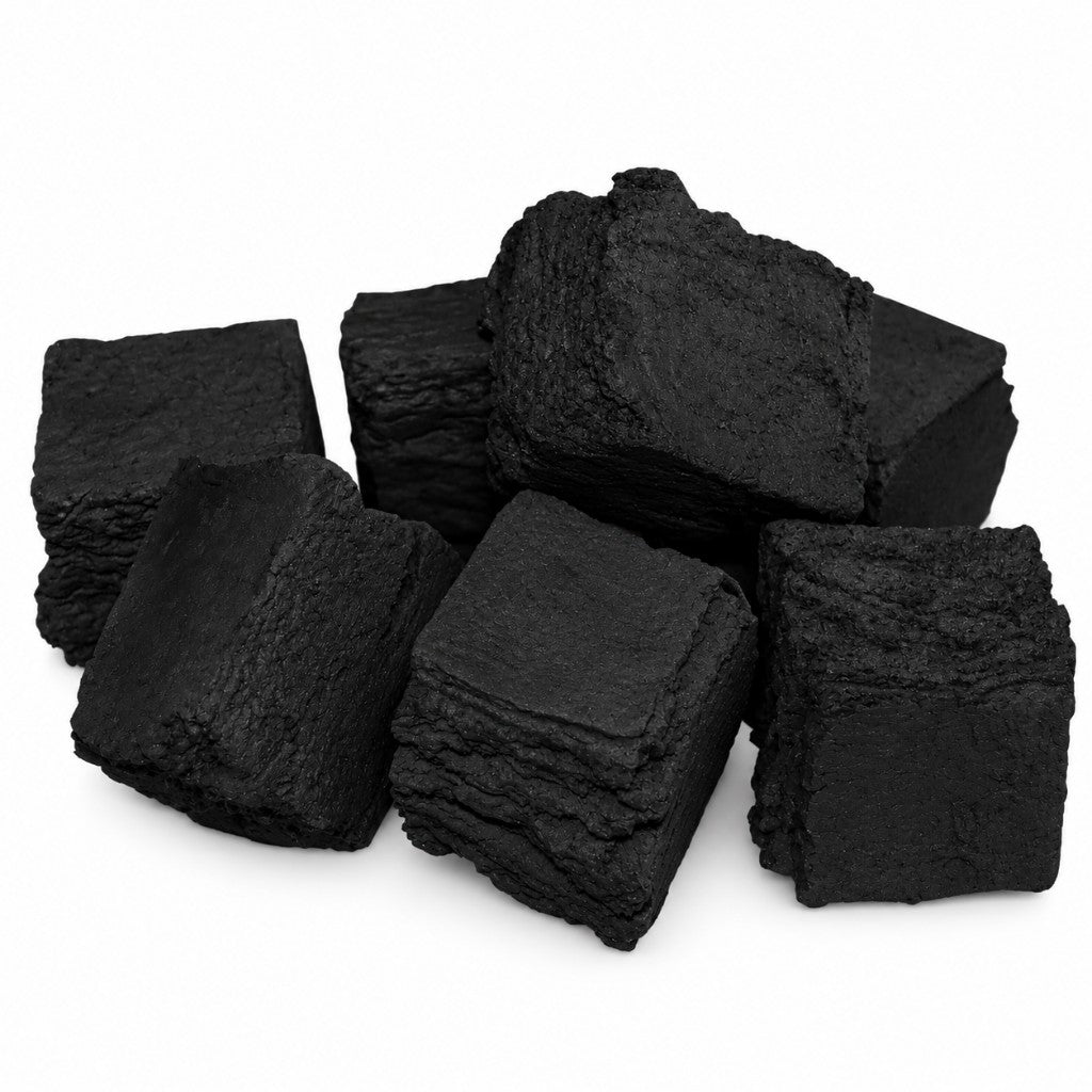 Close-up of square ceramic gas fire coals.