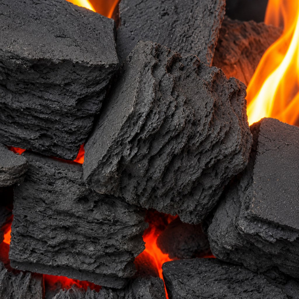 Square ceramic gas fire coals with a living-flame effect.
