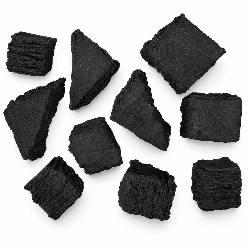 Individual Random ceramic gas fire coals showing irregular shapes on a white background.